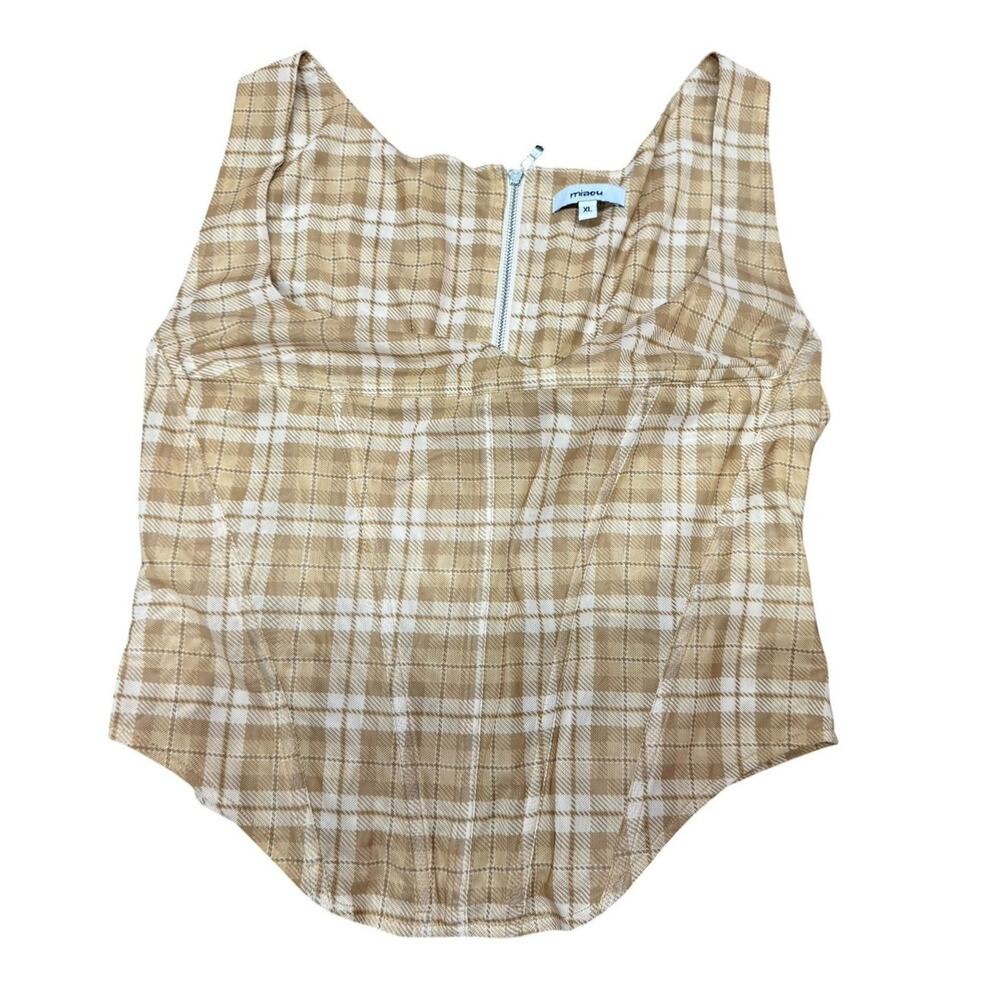 Miaou Campbell Corset Top Green Plaid Boned Square Neck XL - Picture 3 of 6